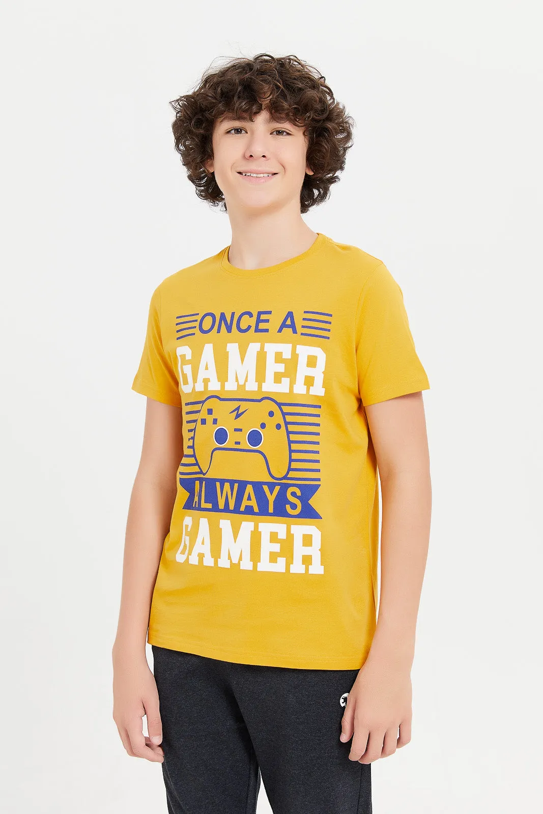 Senior Boys Mustard Always Gamer Print T-Shirt