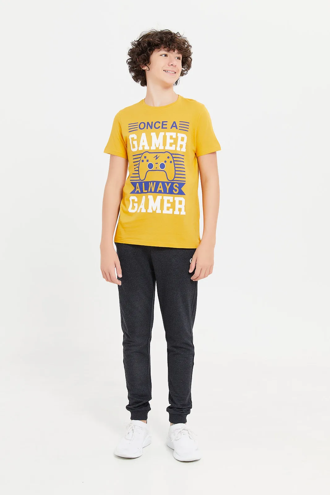 Senior Boys Mustard Always Gamer Print T-Shirt