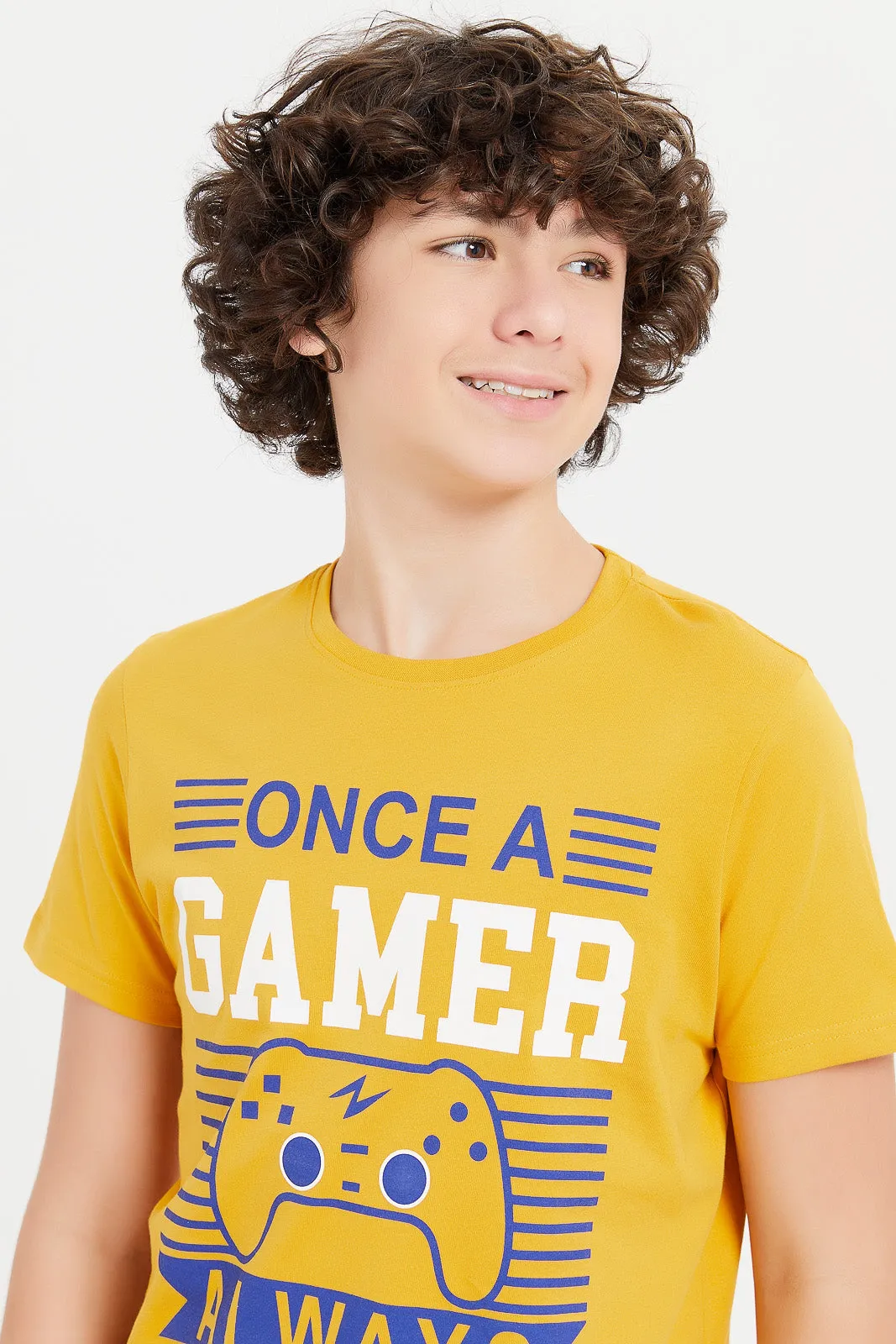 Senior Boys Mustard Always Gamer Print T-Shirt