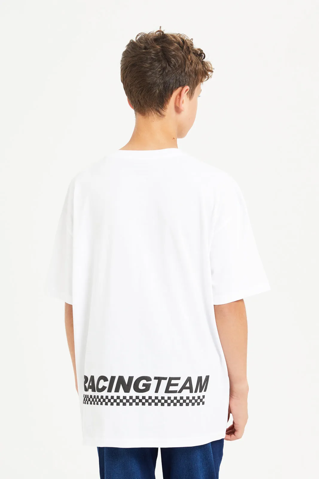 Senior Boys White Printed Oversize T-Shirt