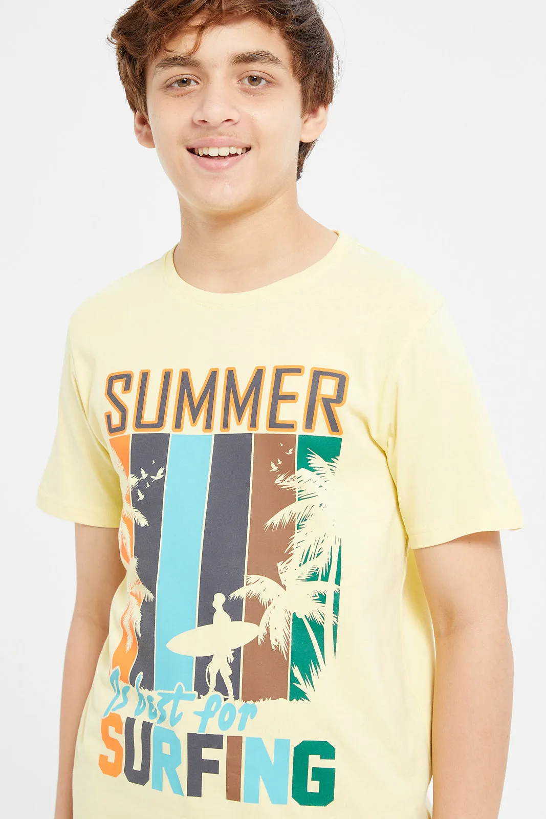 Senior Boys Yellow Summer Print T-Shirt