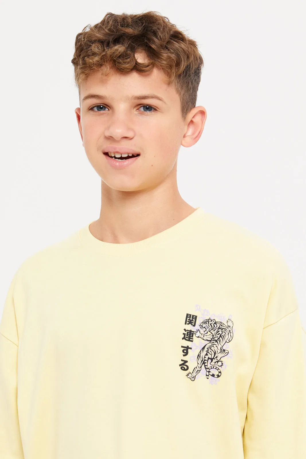 Senior Boys Yellow Tiger Roaring Oversize T-Shirt