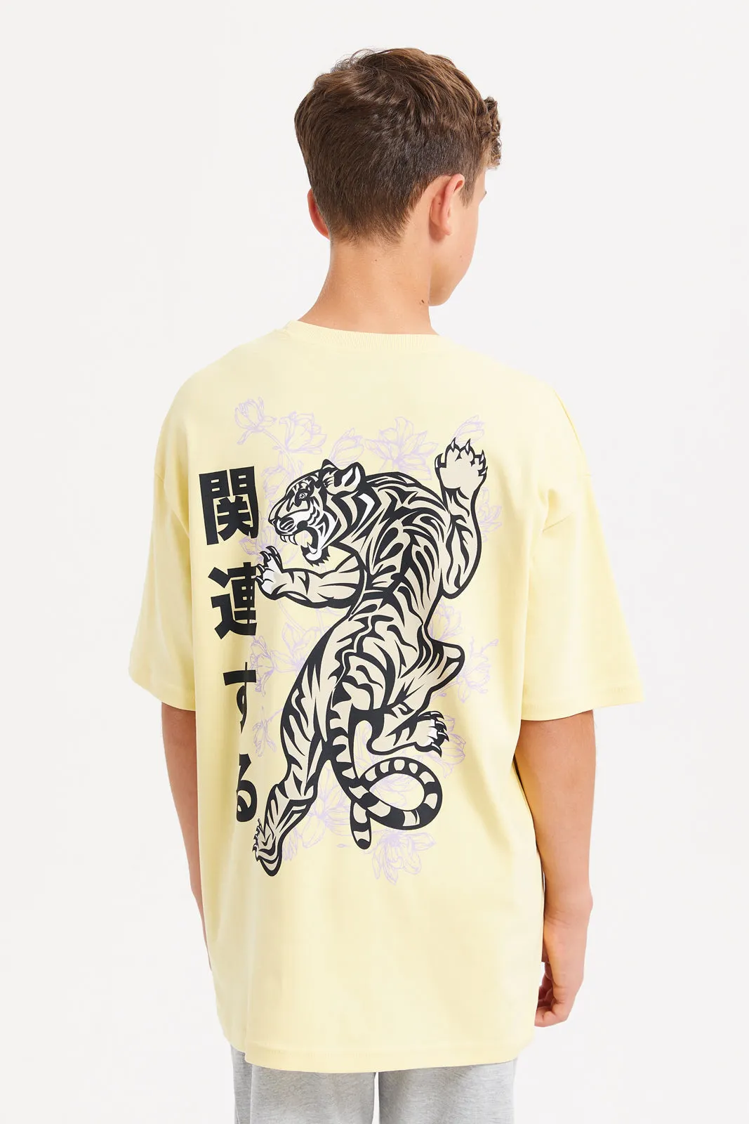 Senior Boys Yellow Tiger Roaring Oversize T-Shirt