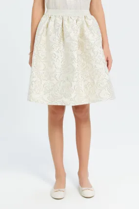 Senior Girls Beige And Gold Brocade Skirts