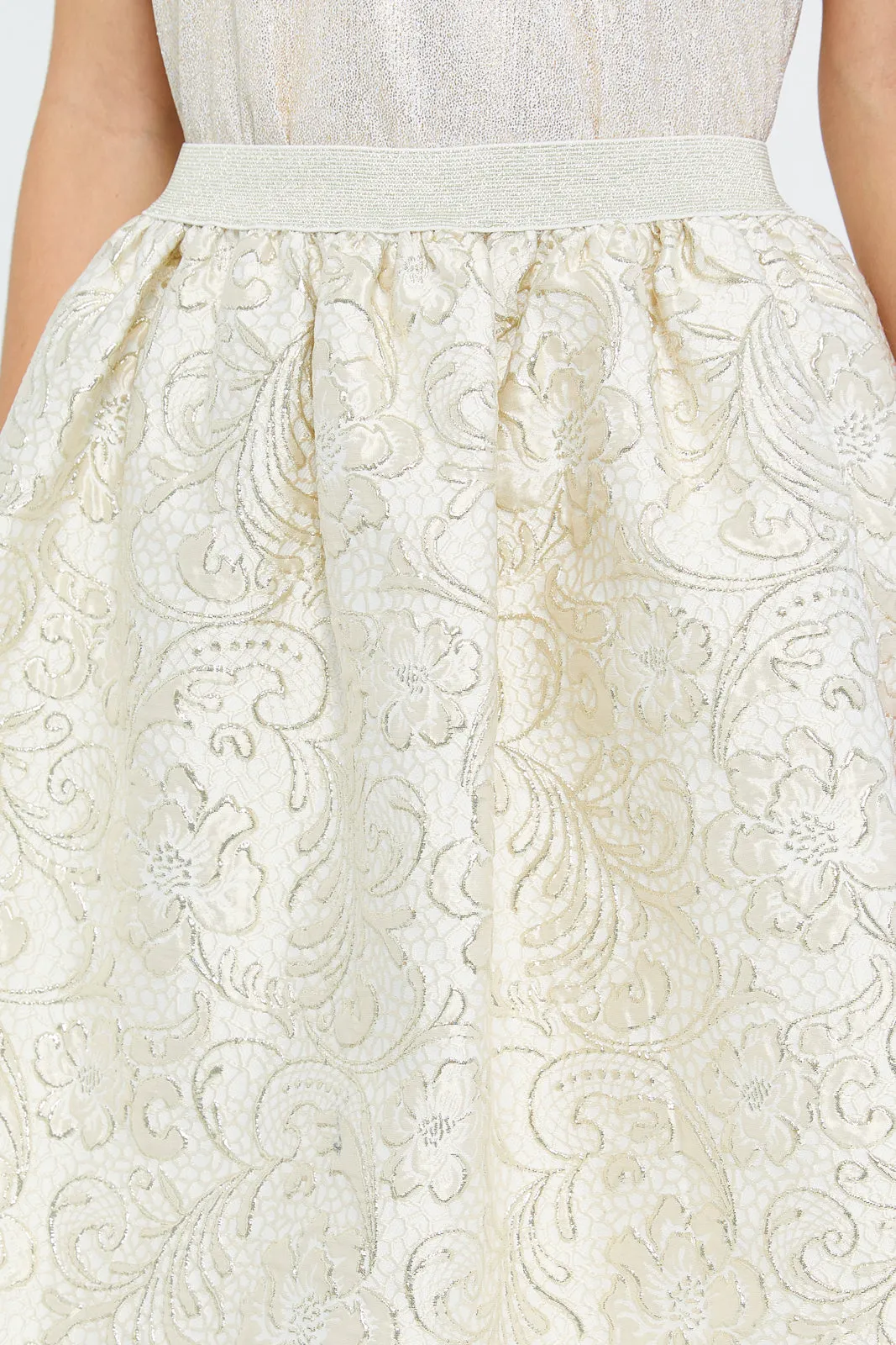 Senior Girls Beige And Gold Brocade Skirts