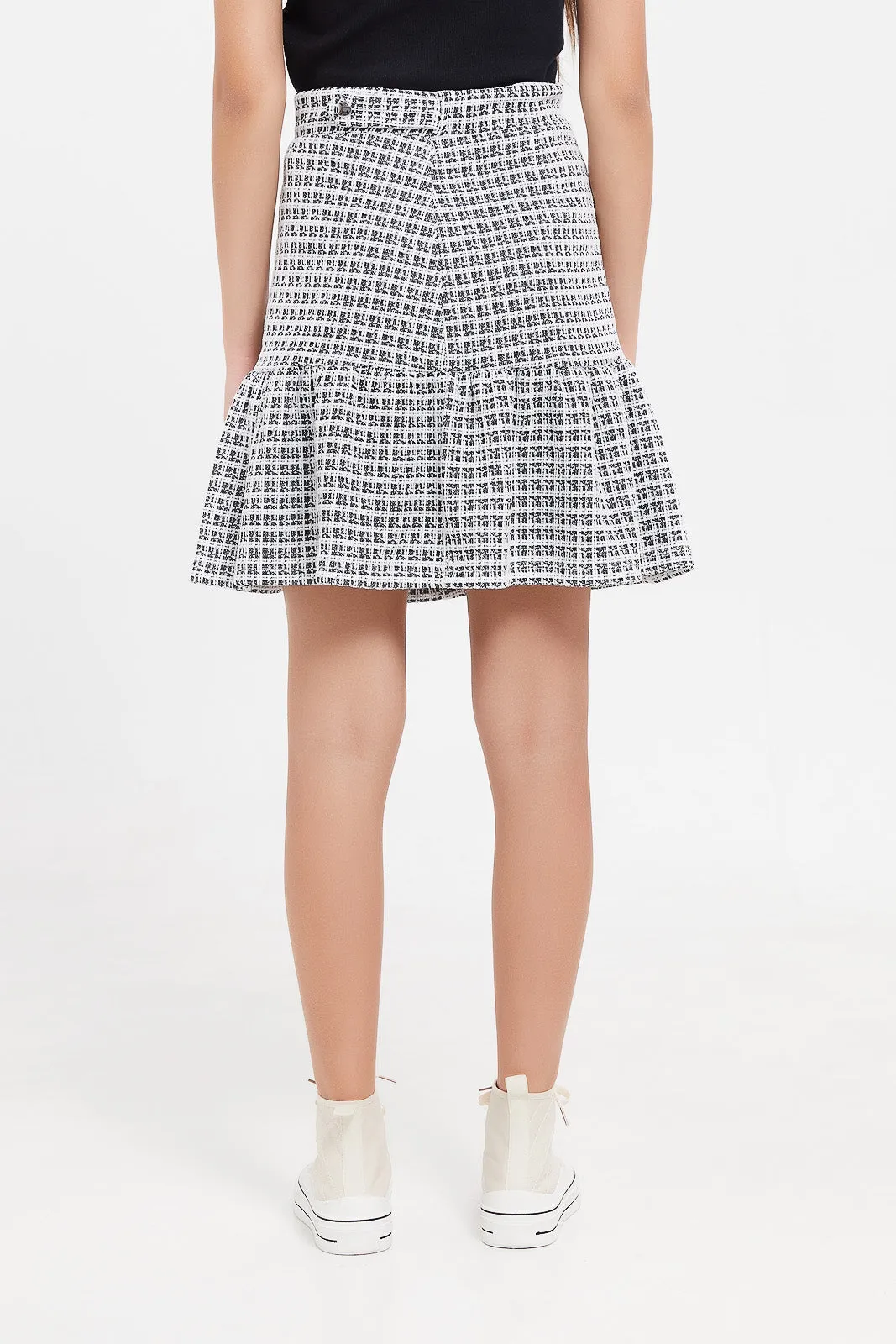 Senior Girls Black And White Checkered Skirt