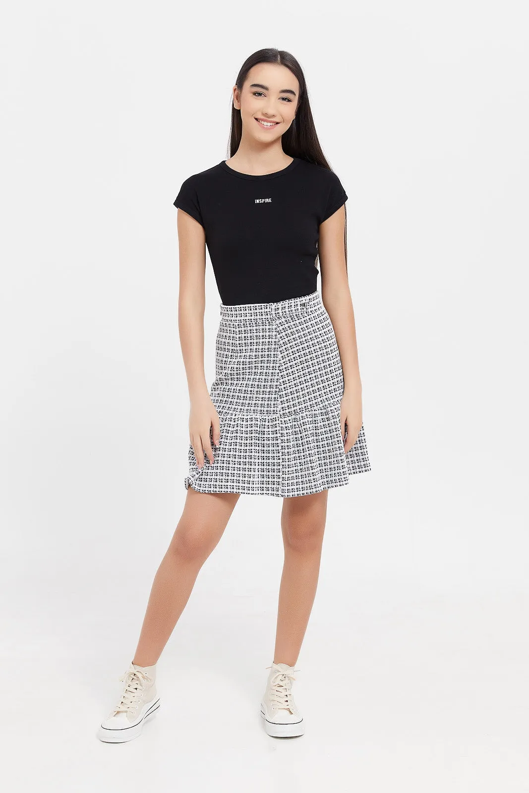 Senior Girls Black And White Checkered Skirt