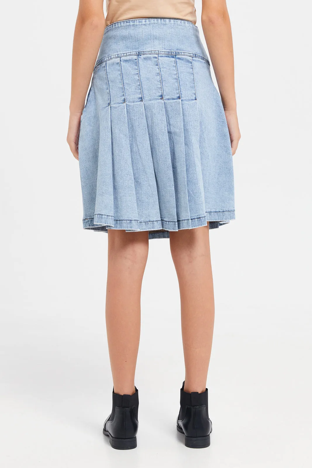 Senior Girls Blue Denim Pleated Skirt