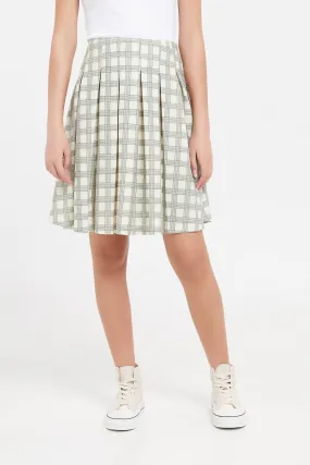 Senior Girls Mint And White Checkered Skirt