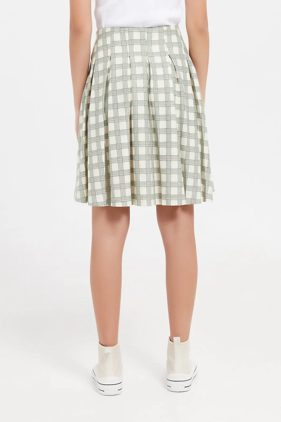 Senior Girls Mint And White Checkered Skirt