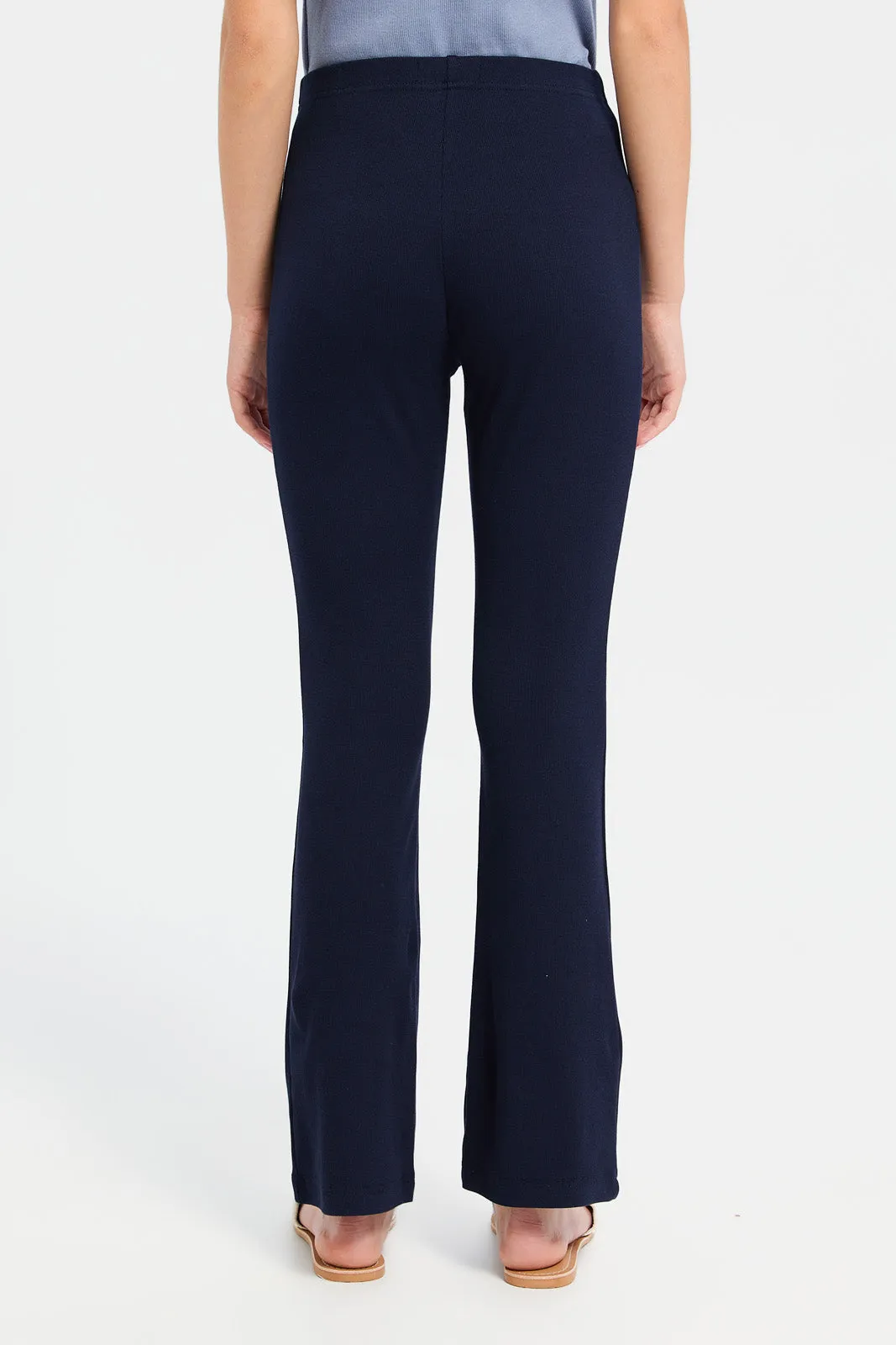 Senior Girls Navy Ribbed Flared Leggings