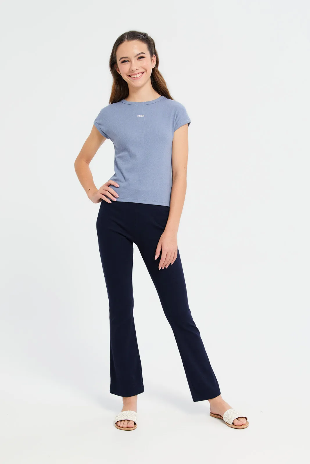 Senior Girls Navy Ribbed Flared Leggings