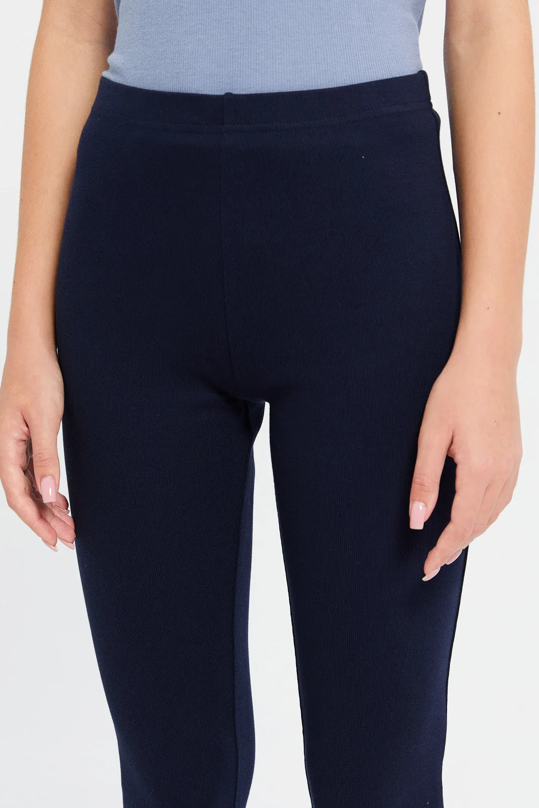 Senior Girls Navy Ribbed Flared Leggings