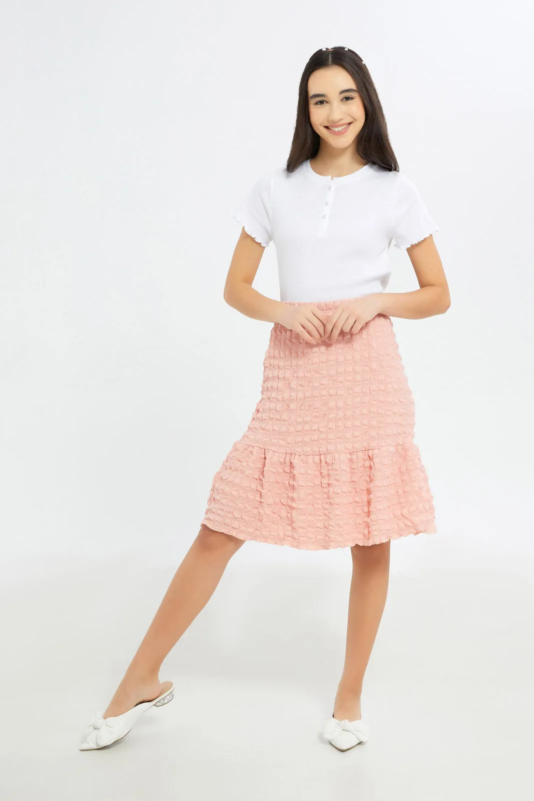 Senior Girls Pink Crinkle Skirt