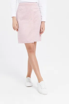 Senior Girls Pink Tweeds With Pearls Skirt