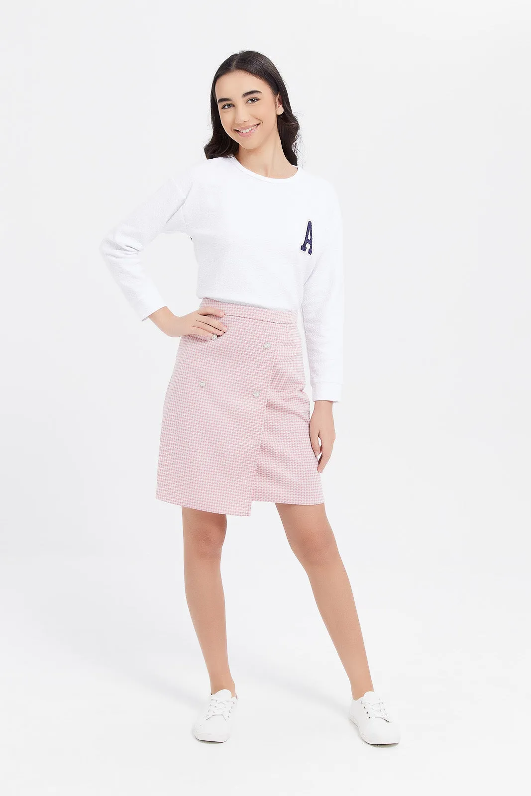 Senior Girls Pink Tweeds With Pearls Skirt