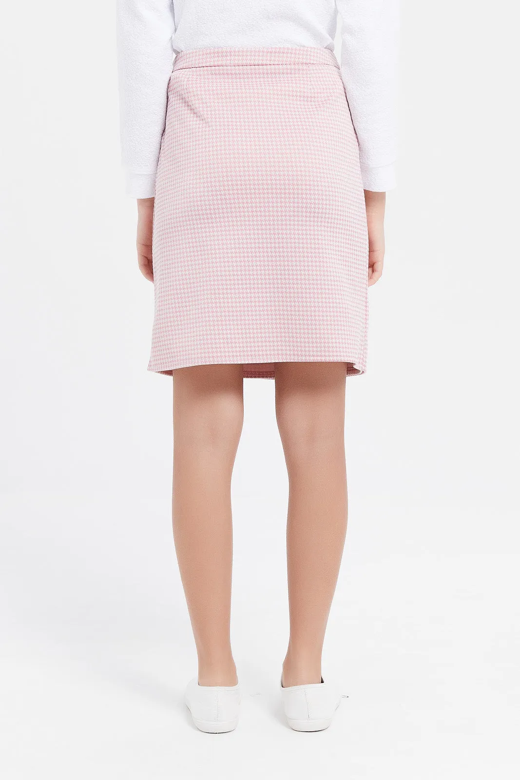 Senior Girls Pink Tweeds With Pearls Skirt