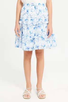 Senior Girls White Floral Tiered Skirts