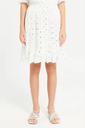 Senior Girls White Polka Dots Chiffon Skirt