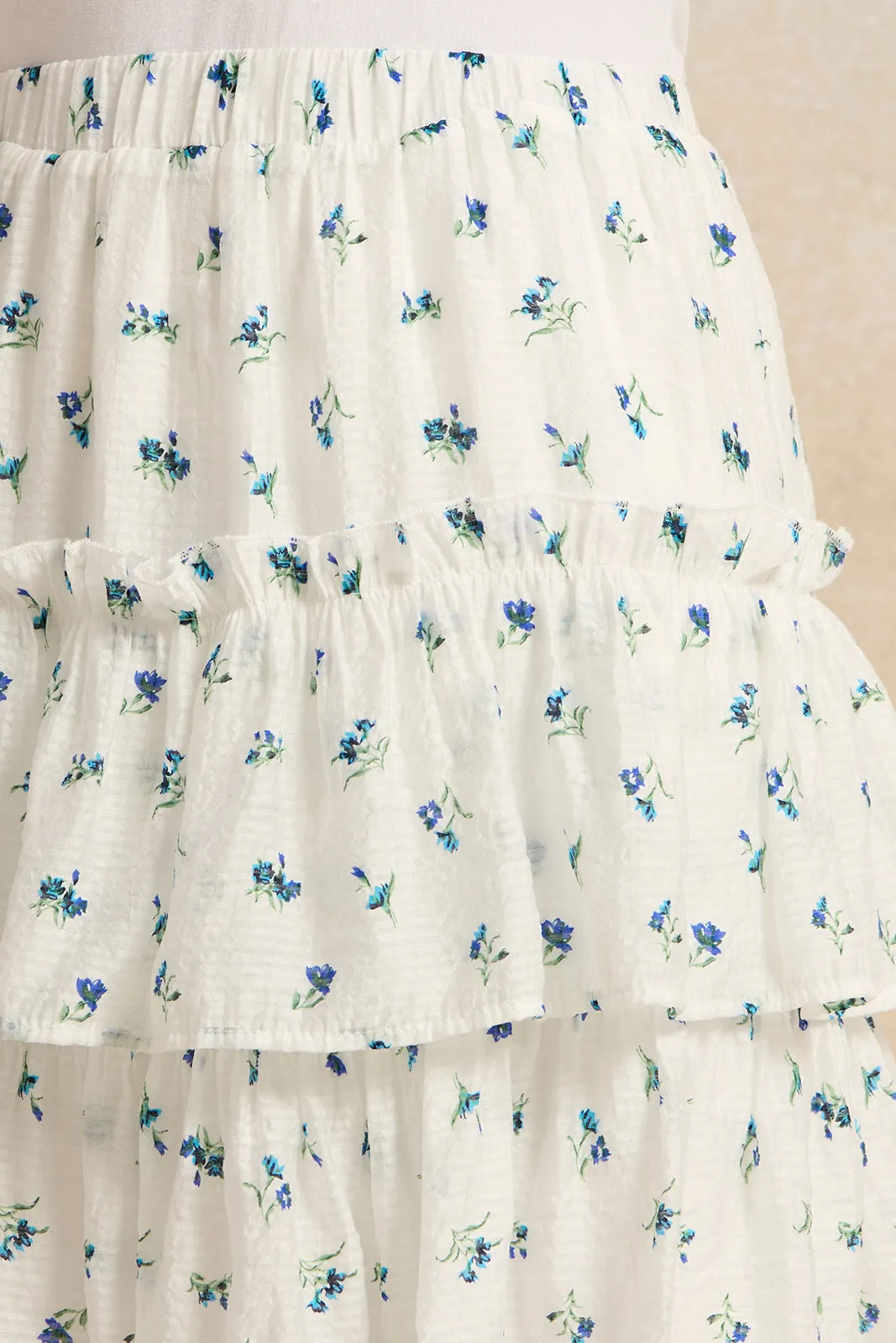 Senior Girls White Printed Skirt