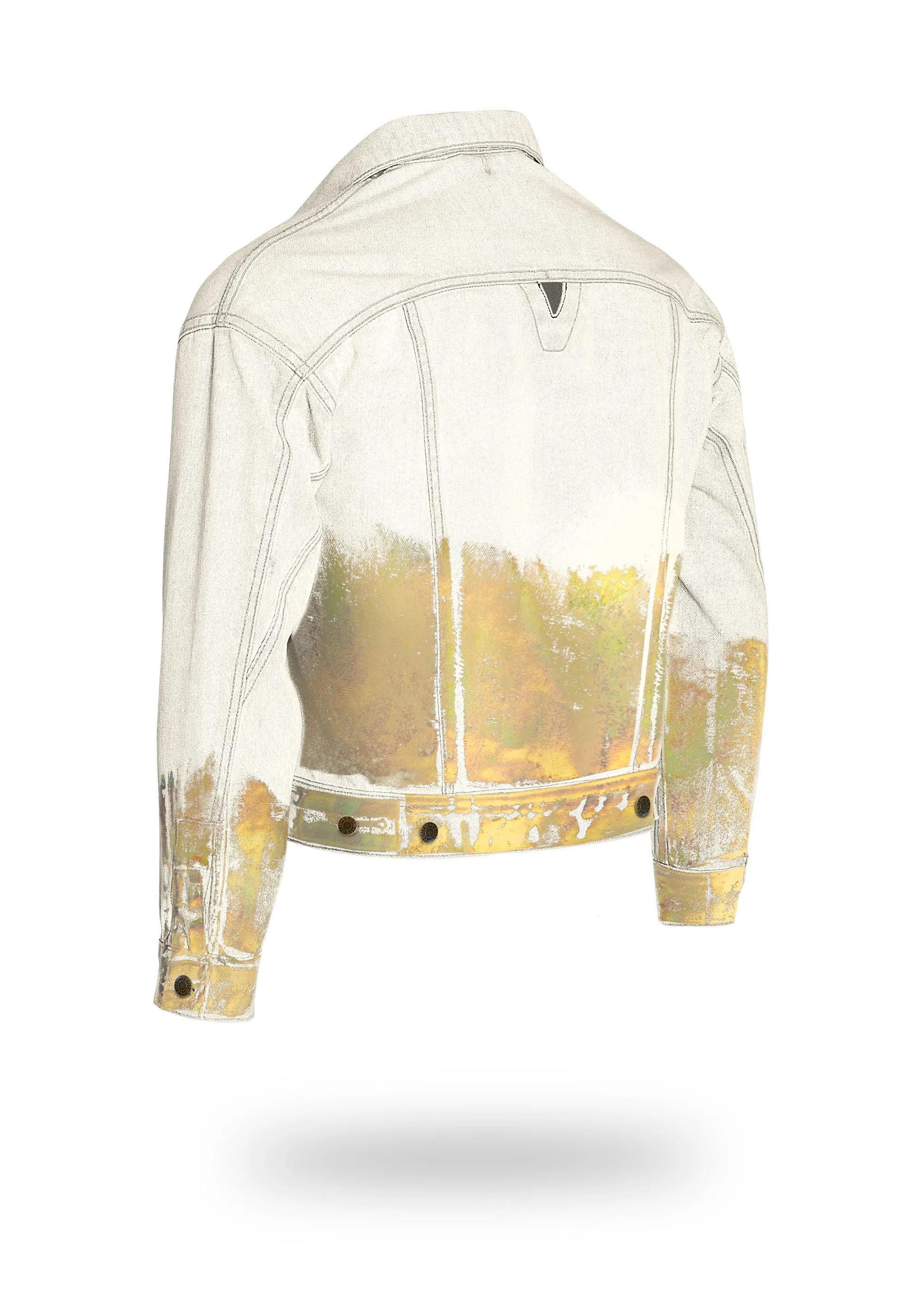 Shorter Off-White Denim Jacket with Gold Holographic Foil