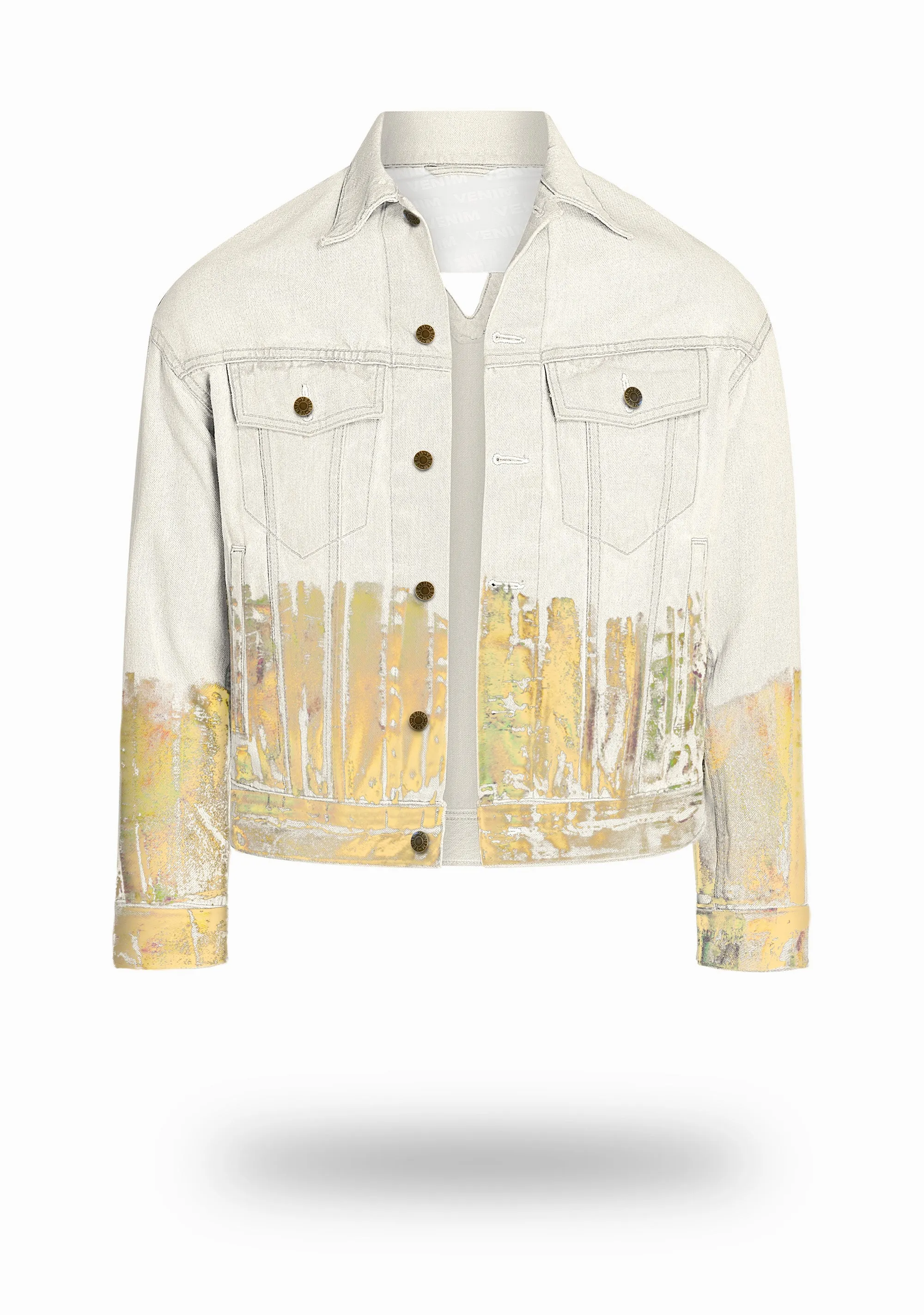 Shorter Off-White Denim Jacket with Gold Holographic Foil