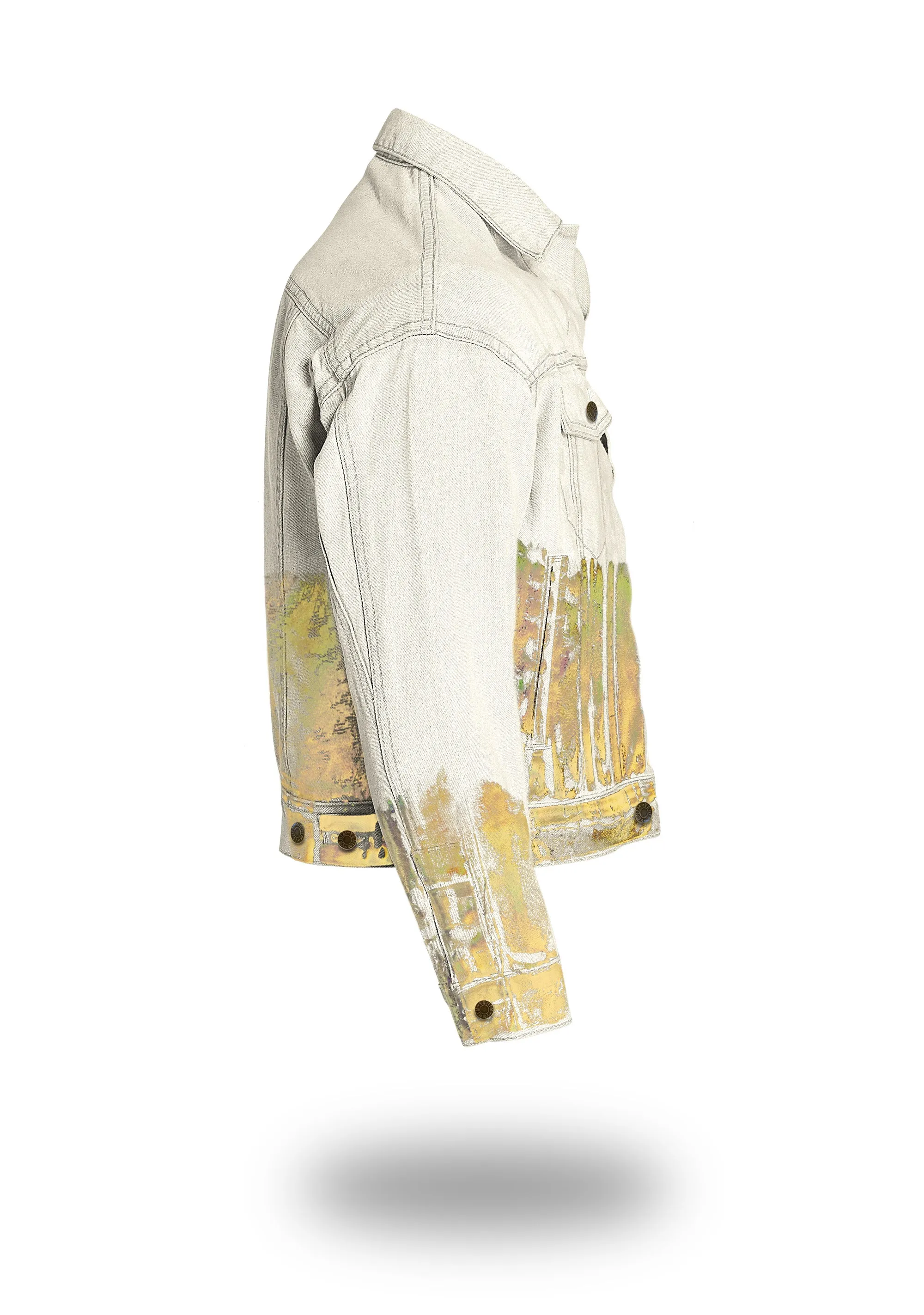 Shorter Off-White Denim Jacket with Gold Holographic Foil