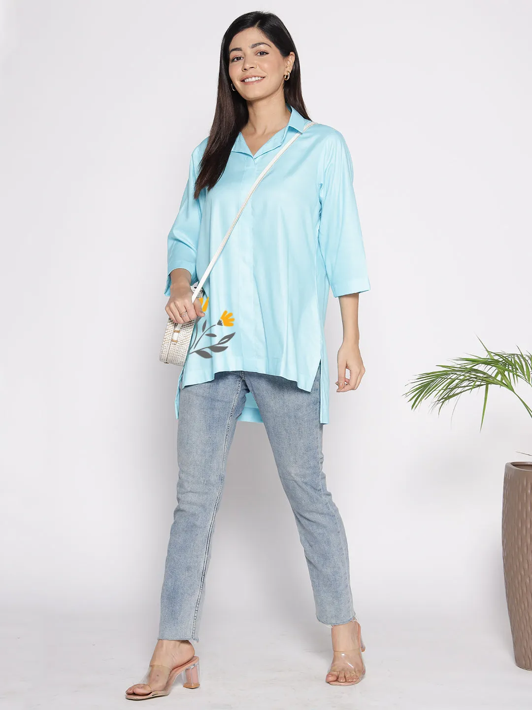 Skyblue Rayon ShirtTop - Sardunyevi