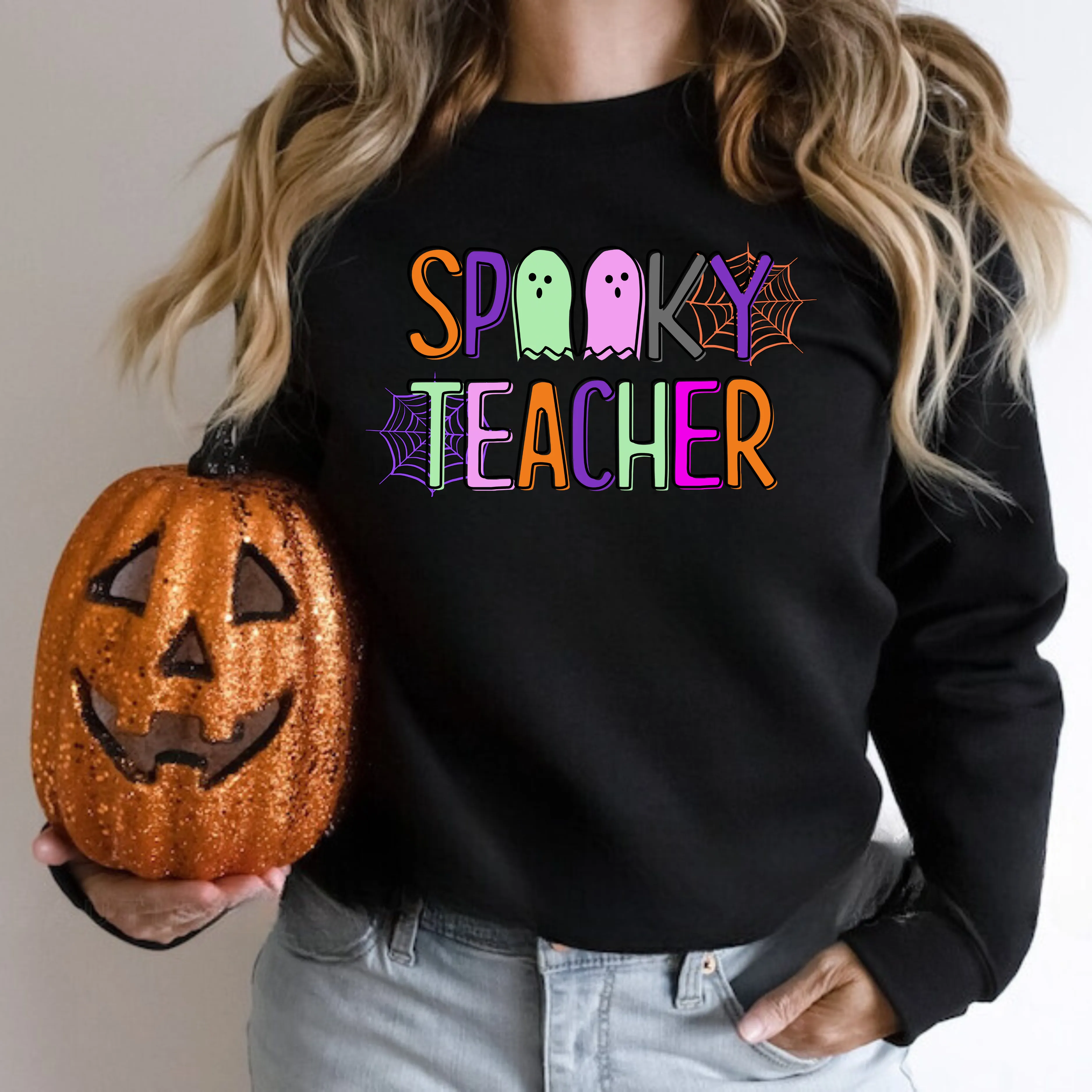 Spooky Teacher Sweatshirt | Retro Halloween Teacher Crewneck Sweatshirt