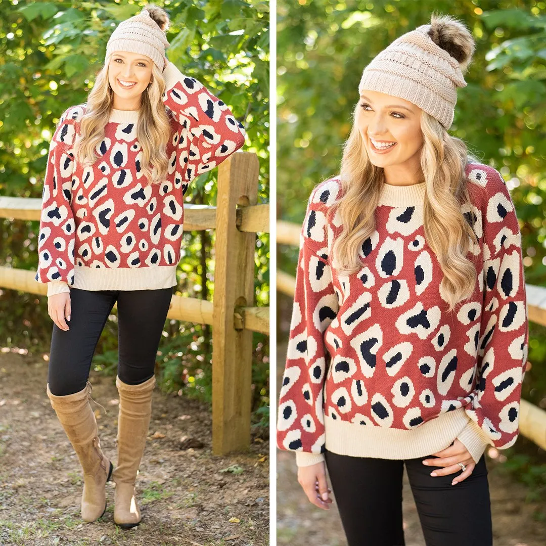 Stay By Your Side Red Clay Leopard Sweater