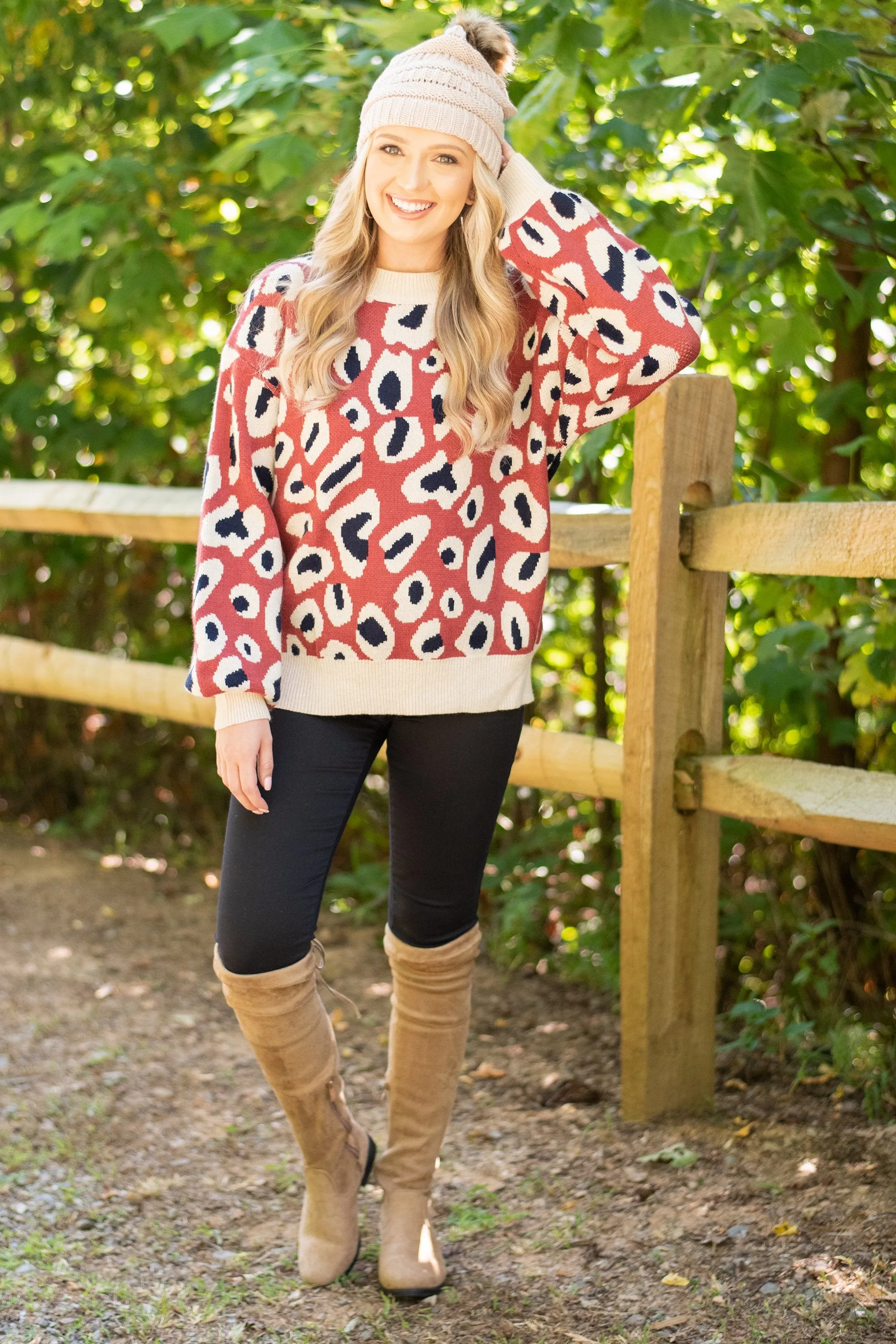 Stay By Your Side Red Clay Leopard Sweater