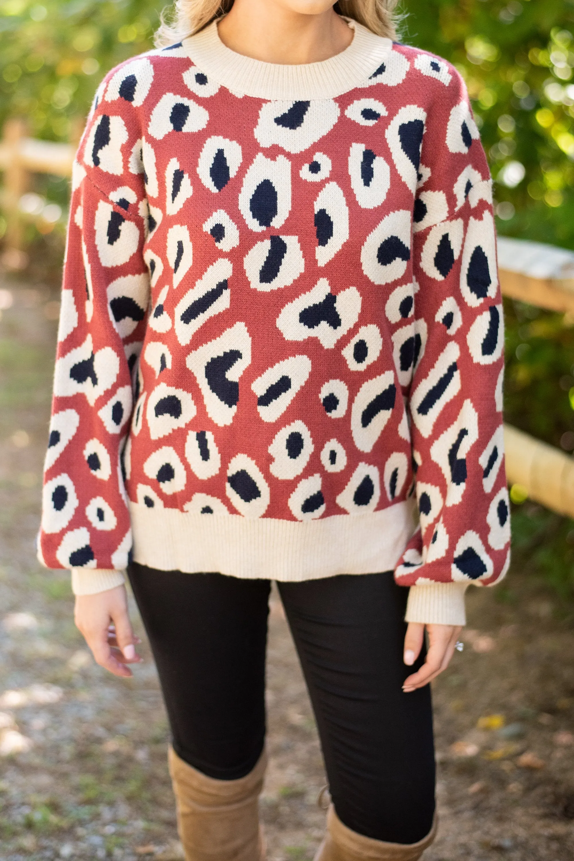 Stay By Your Side Red Clay Leopard Sweater