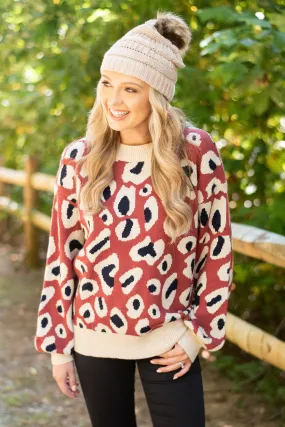 Stay By Your Side Red Clay Leopard Sweater