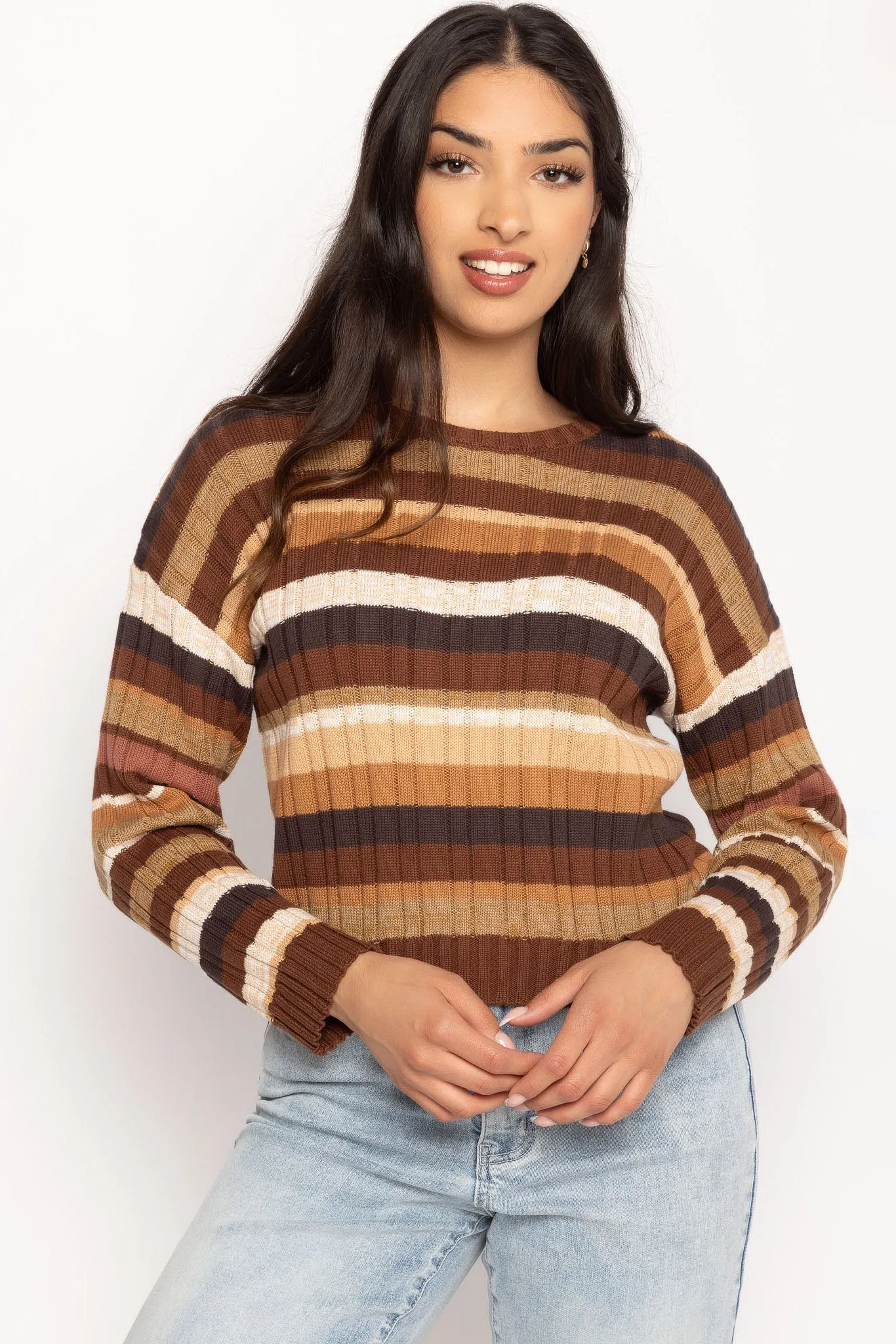 Stripe Rib Crop Pullover Sweater