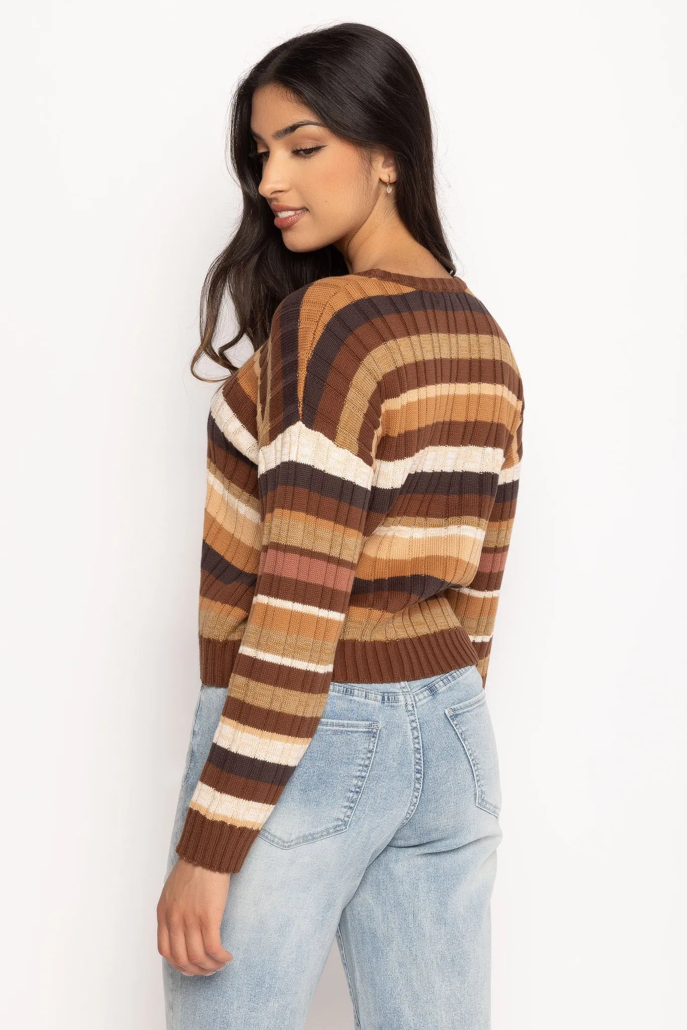 Stripe Rib Crop Pullover Sweater