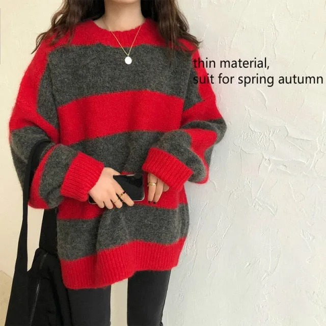 Striped Hand Knitted Sweater | Striped knitted sweater | Women Loose Pullover Sweater | Oversize Knitted Sweater | Casual Women girl Sweater