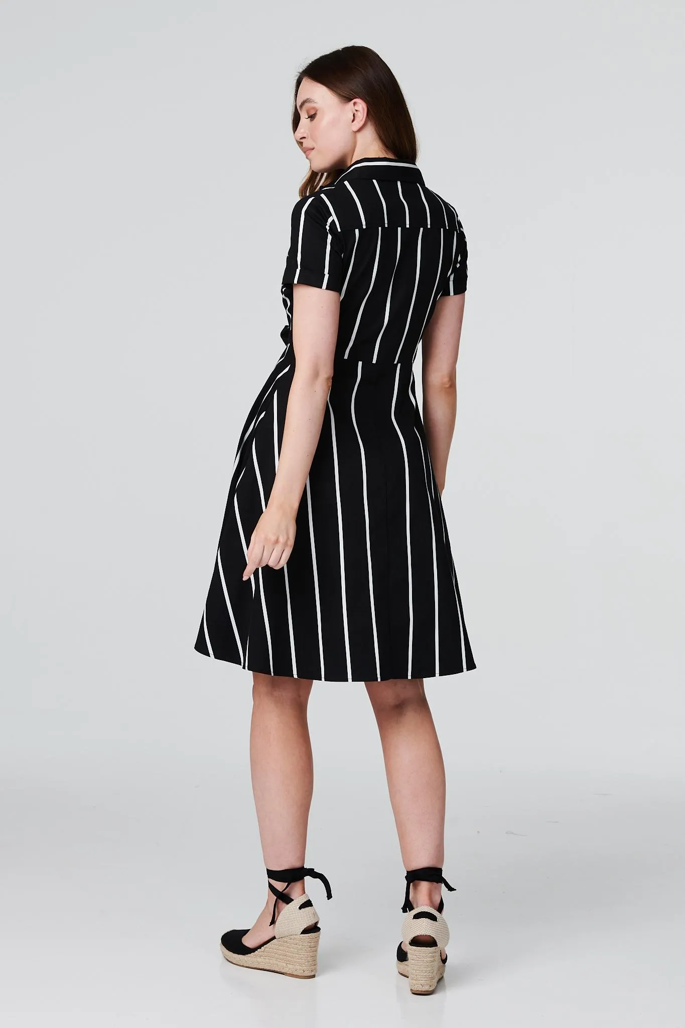 Striped Knot Front Shirt Dress