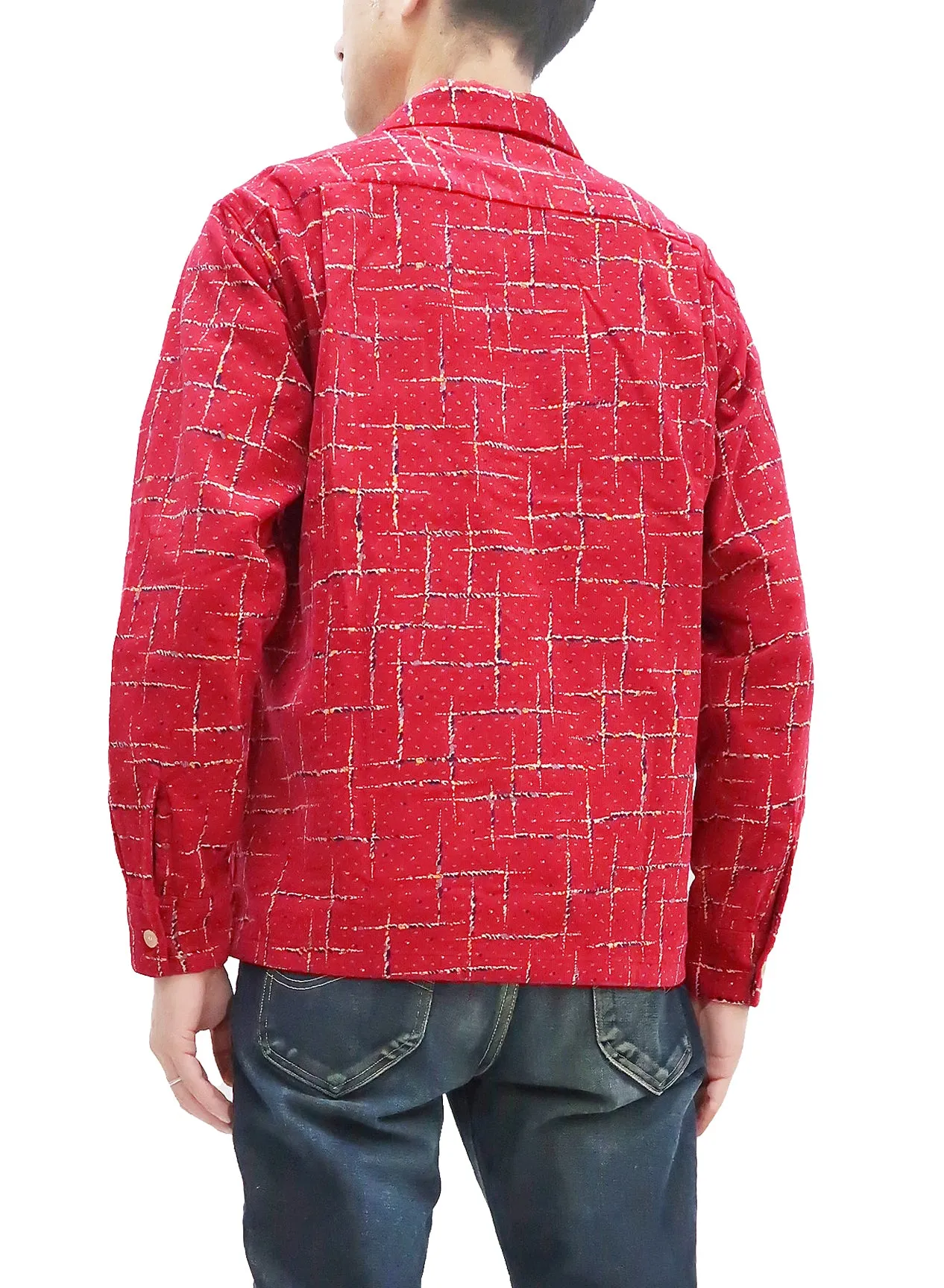 Style Eyes Corduroy Sport Shirt Men's 1950s Style Long Sleeve Button Up Shirt Cross Hatch Pattern SE28972 165 Red