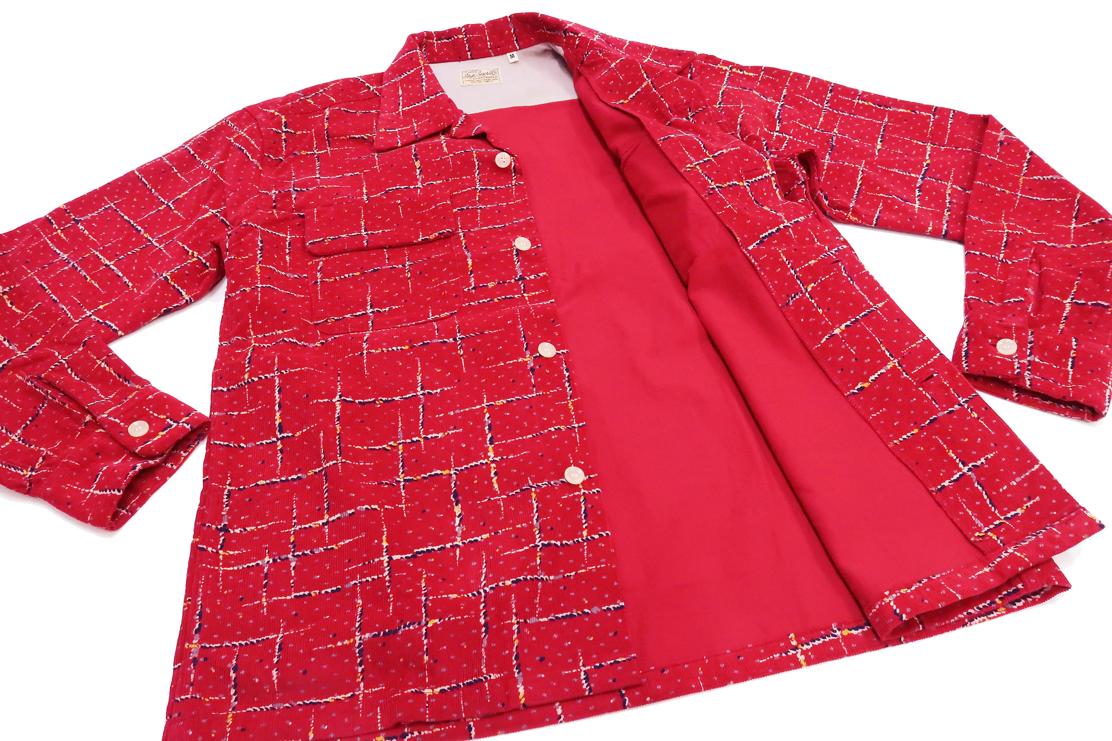 Style Eyes Corduroy Sport Shirt Men's 1950s Style Long Sleeve Button Up Shirt Cross Hatch Pattern SE28972 165 Red