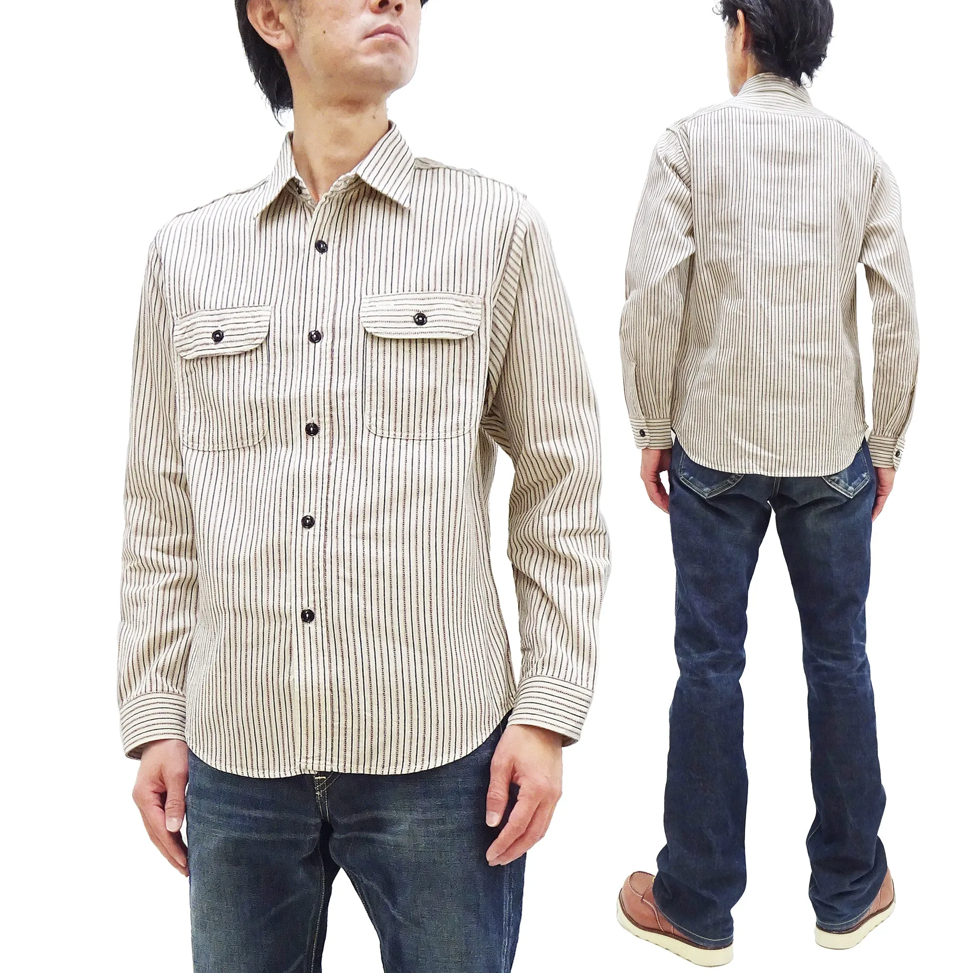 Sugar Cane Dobby Stripe Shirt Men's Mediumweight Long Sleeve Button Up Work Shirt SC29146 105 Off-White