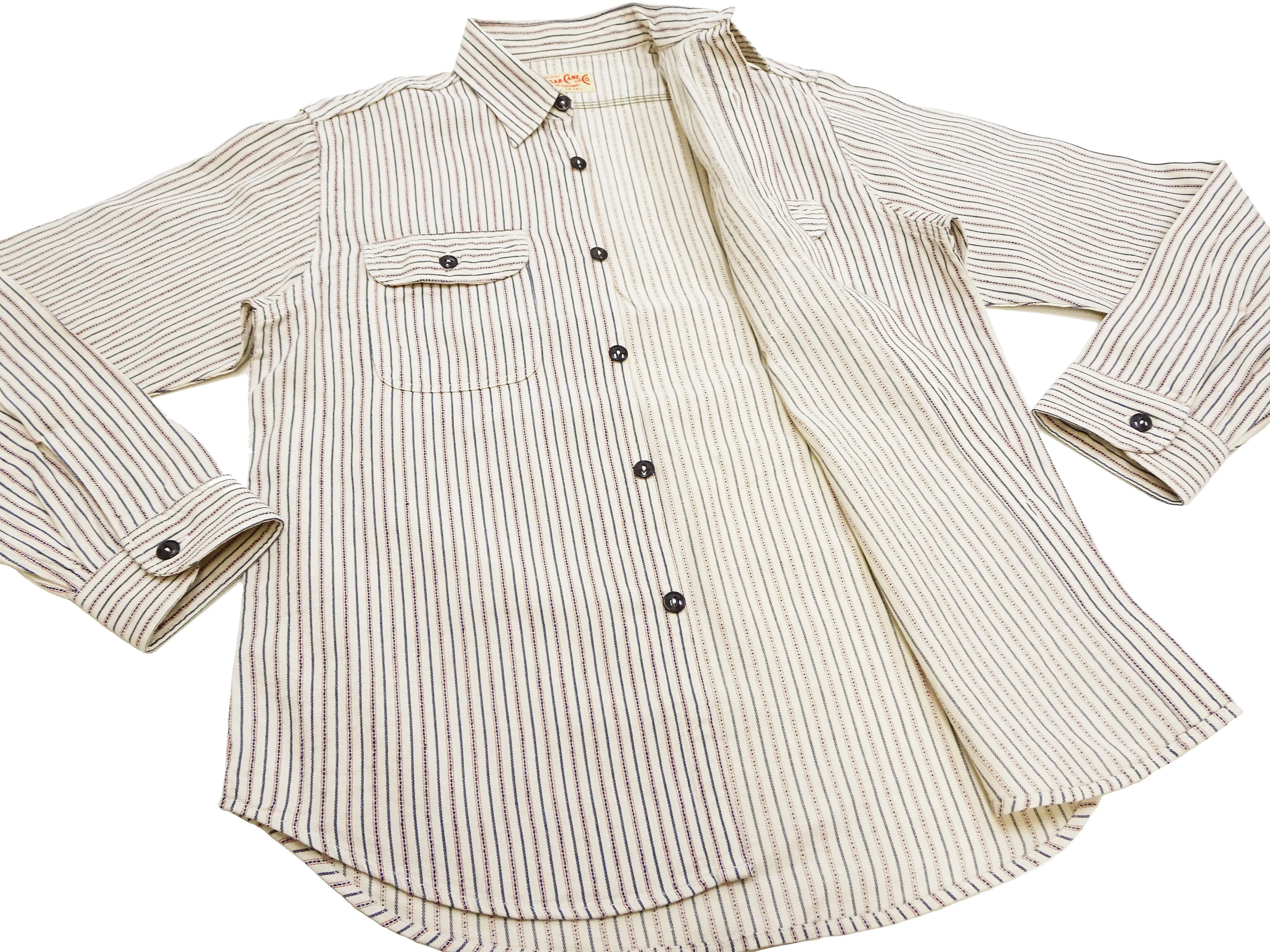 Sugar Cane Dobby Stripe Shirt Men's Mediumweight Long Sleeve Button Up Work Shirt SC29146 105 Off-White