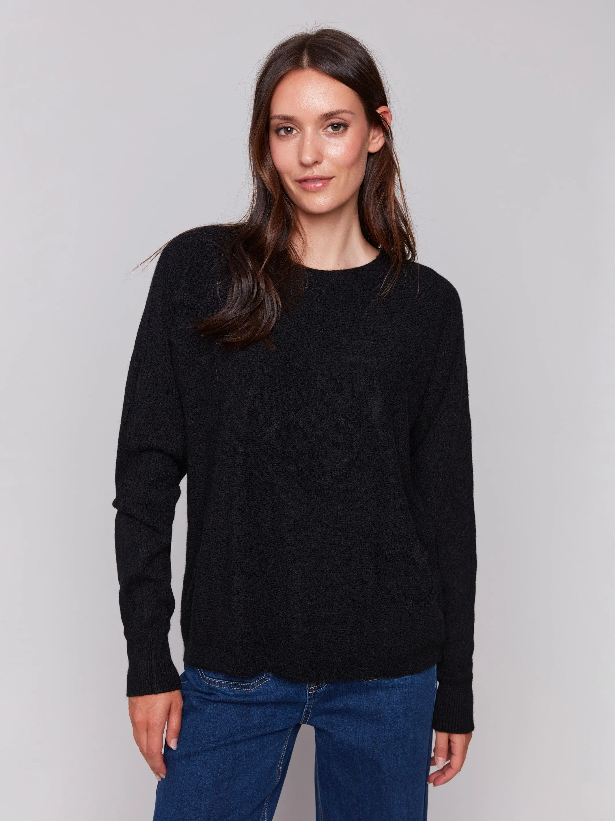 Sweater with Fringed Embroidery - Black