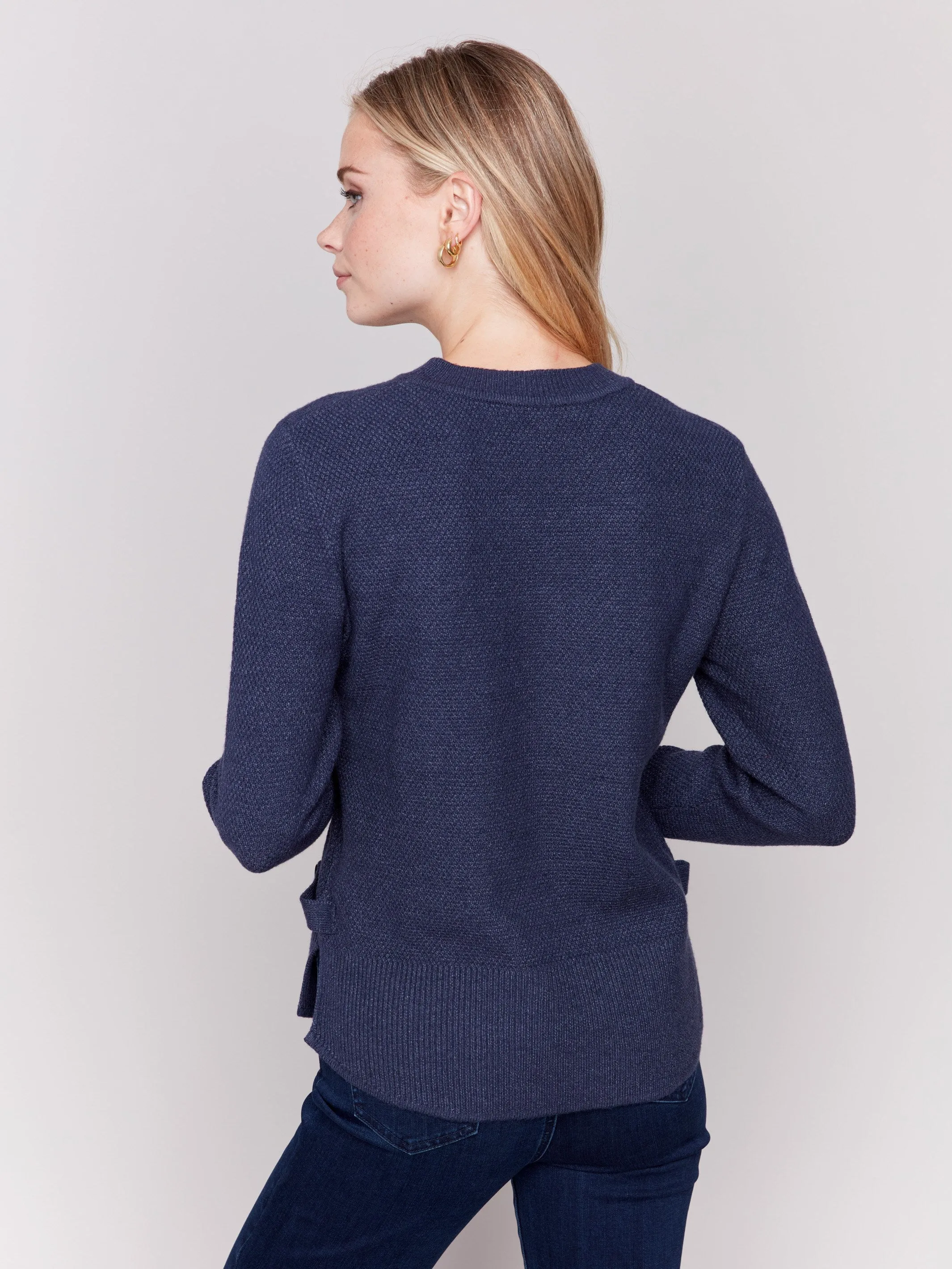 Sweater with Side Tab Detail - Denim