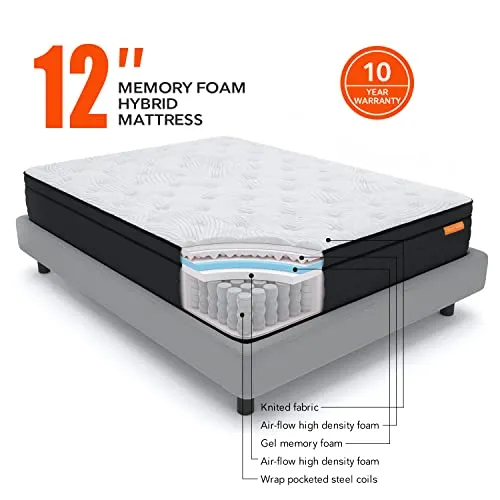 Sweetnight Queen Mattress in a Box - 12 Inch Plush Pillow Top Hybrid Mattress, Gel Memory Foam for Sleep Cool, Motion Isolating Individually Wrapped Coils, Queen Size, Twilight