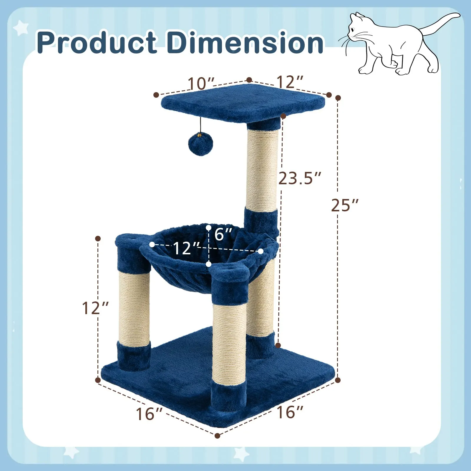 Tangkula Small Cat Tree for Indoor Cats, Cute Cat Activity Tree w/Top Perch, Cozy Hammock, Hanging Fur Ball