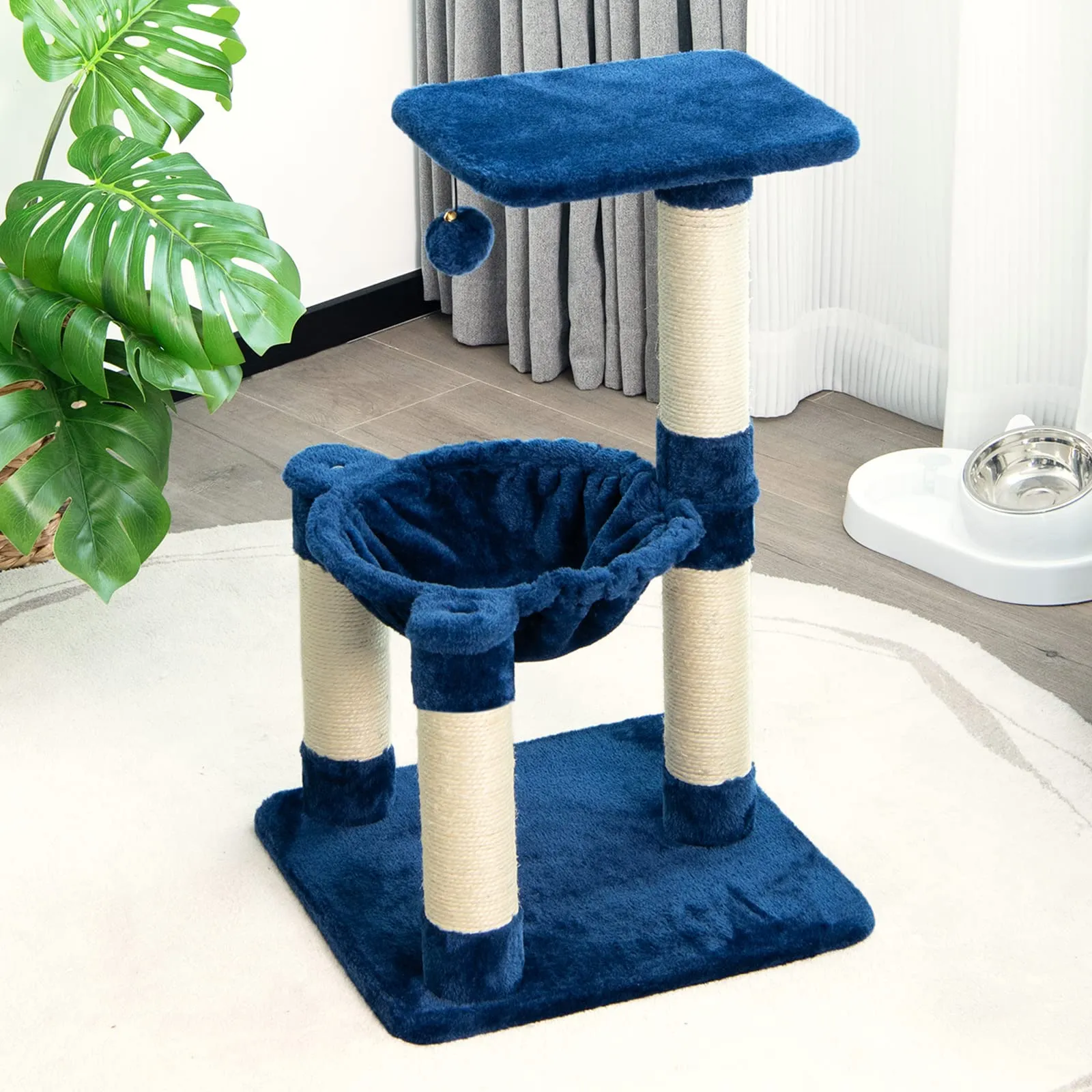 Tangkula Small Cat Tree for Indoor Cats, Cute Cat Activity Tree w/Top Perch, Cozy Hammock, Hanging Fur Ball