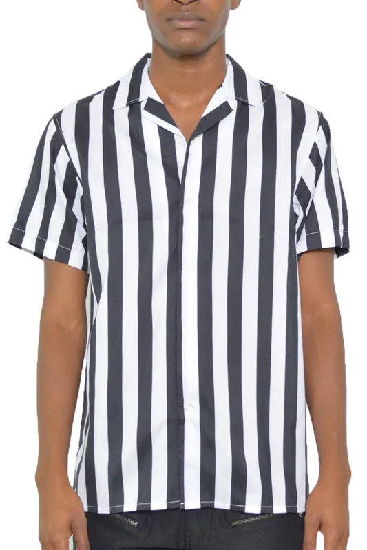 TEEK - MENS SHORT SLEEVE STRIPED BUTTON DOWN SHIRT