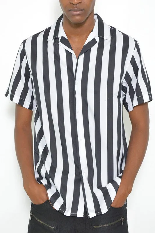 TEEK - MENS SHORT SLEEVE STRIPED BUTTON DOWN SHIRT