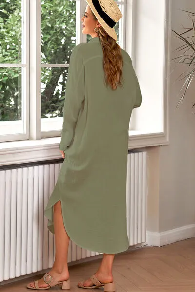 TEEK - Moss Button Up Long Sleeve Shirt Dress