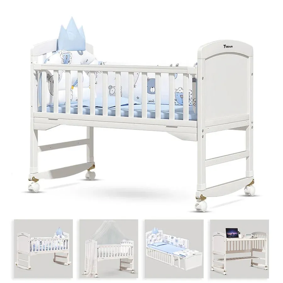 Teknum 7 in 1 Convertible Bedside Crib & Kids Bed with Mattress